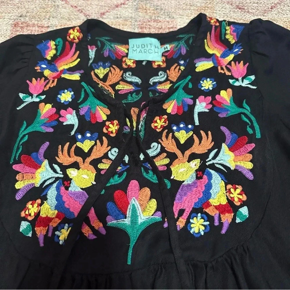 Womens Judith March Embroidered Mini Dress Long Sleeve Black M - Picture 4 of 14